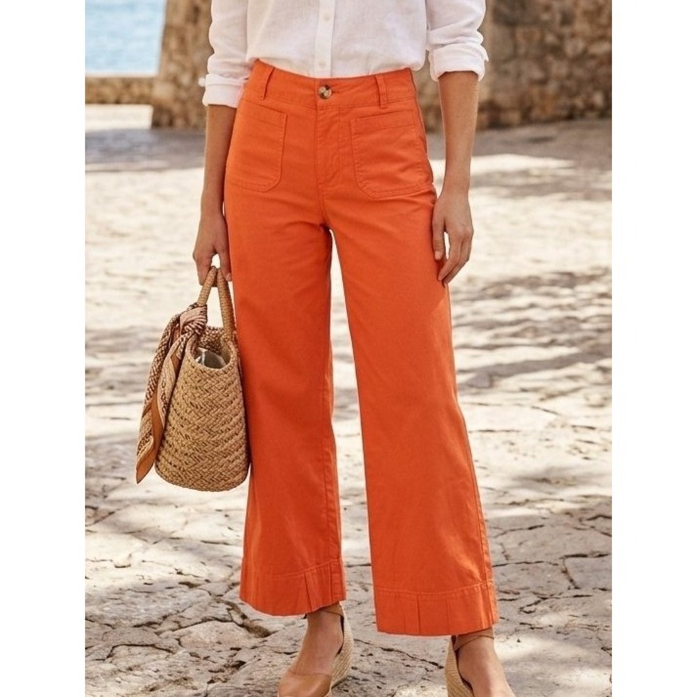 Anthropologie Maeve The Colette Crop Wide-Leg Pants Orange Size 27 OB895357